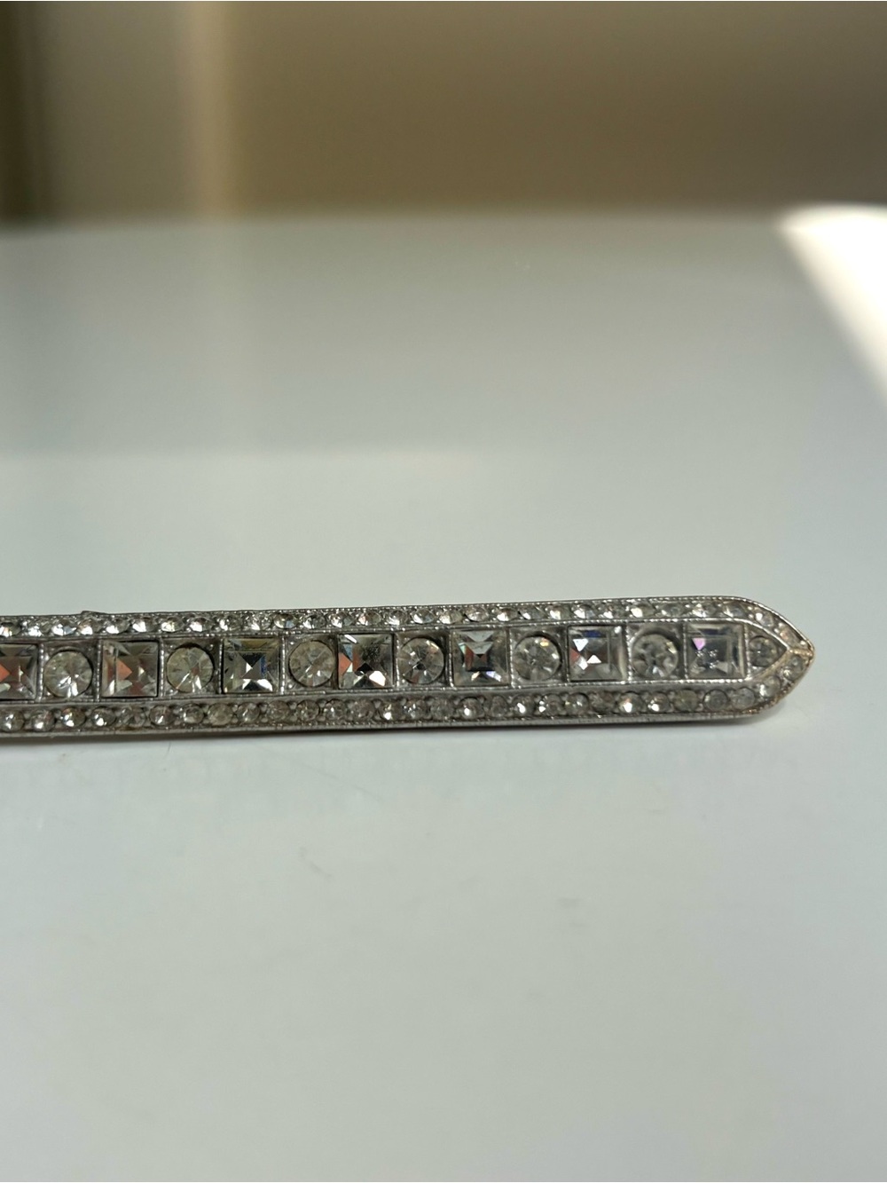 Vintage Silver Clear Rhinestone Bar Brooch - Picture 4 of 8